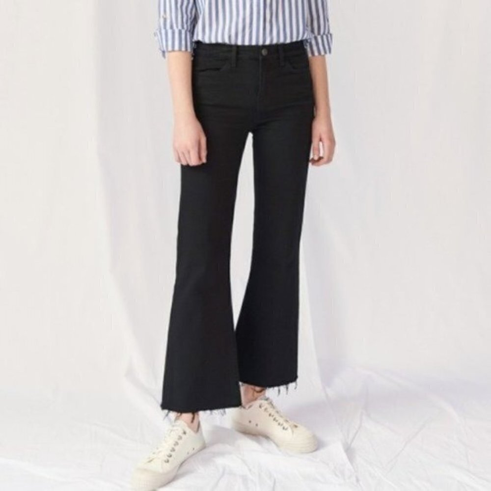 Anthropologie Black High Rise Crop Flare Bell Bottoms Jeans Size 24